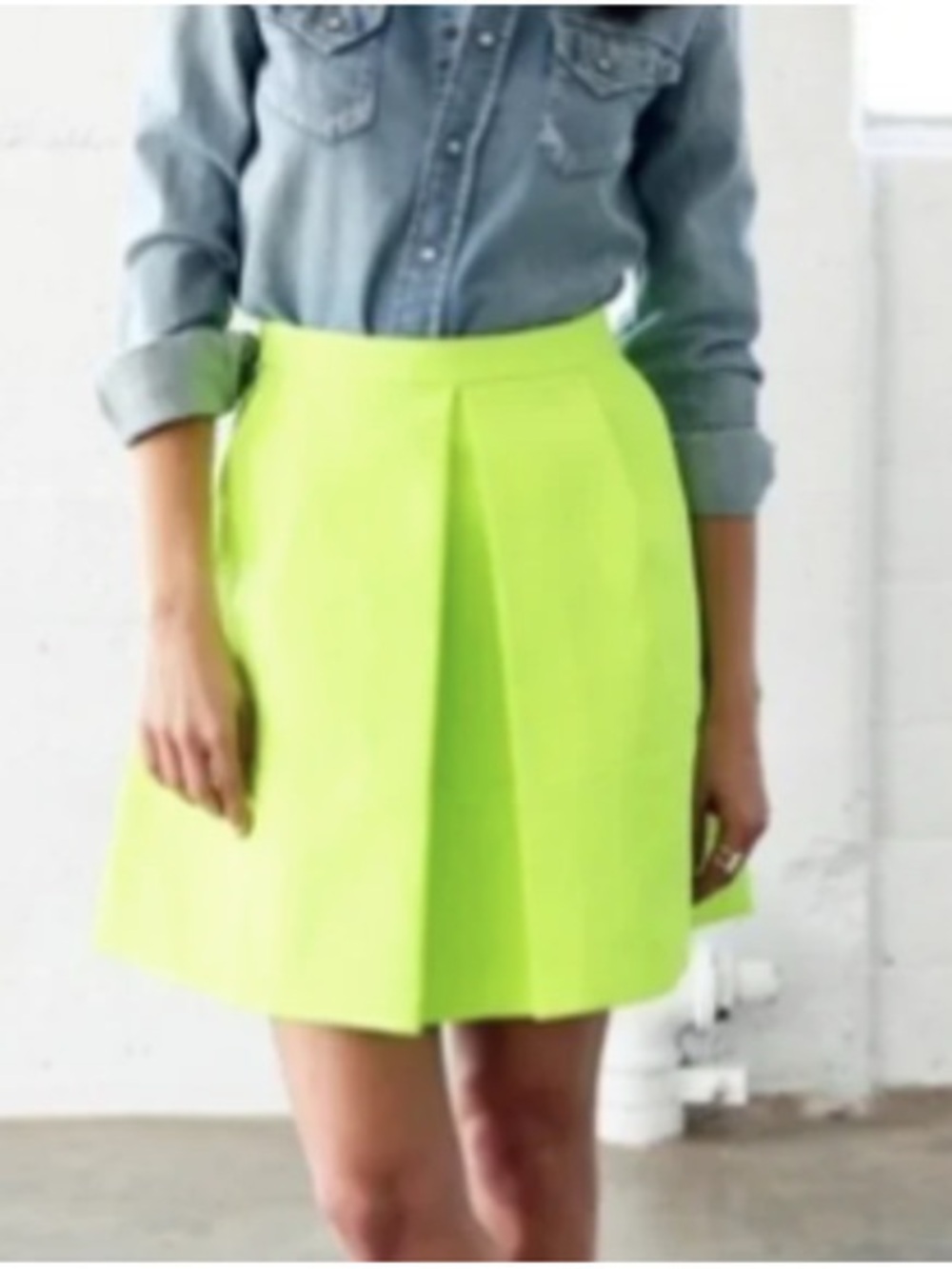 J. Crew Neon Lime Pleated Mini Skirt
